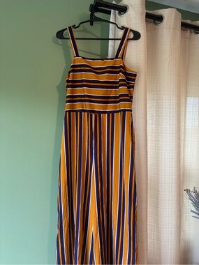 Japna Mustard and Navy Striped Sleeveless Maxi Dress